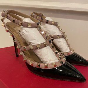 *SOLD* Valentino Rockstud Patent Pumps (Black/Nude)